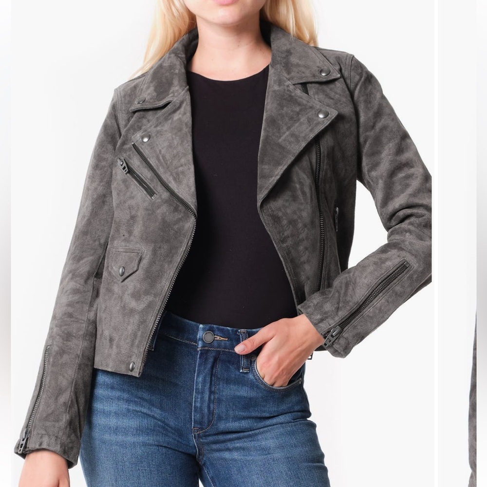 Blank NYC Charcoal Vital Sign Suede Moto Jacket